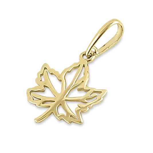 JB:OPP340  Solid 14K Yellow Gold Maple Leaf Pendant