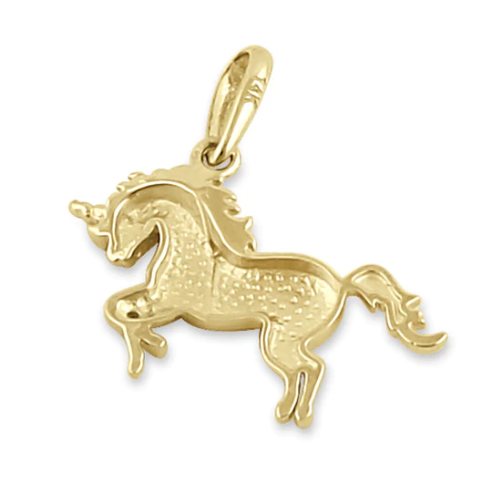 JB:OPP391 Solid 14K Gold Prancing Unicorn Pendant