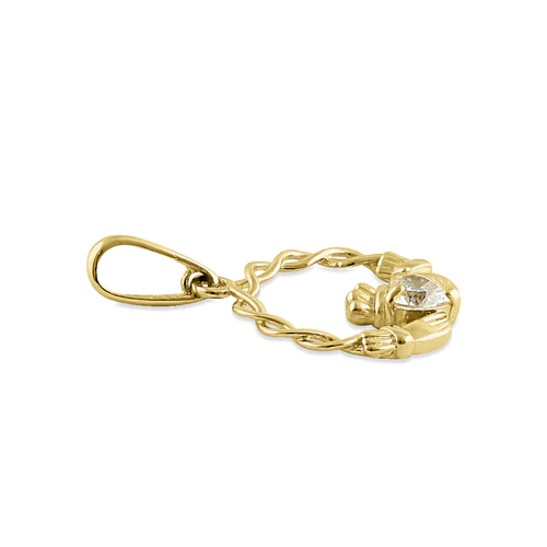 JB:OPZ018 All products Solid 14K Yellow Gold Claddagh CZ Pen...
