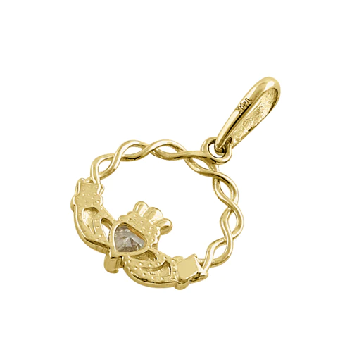 JB:OPZ018 All products Solid 14K Yellow Gold Claddagh CZ Pen...