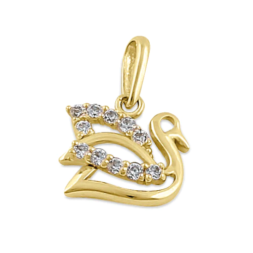 JB:OPZ039  Solid 14K Yellow Gold Clear CZ Swan P...