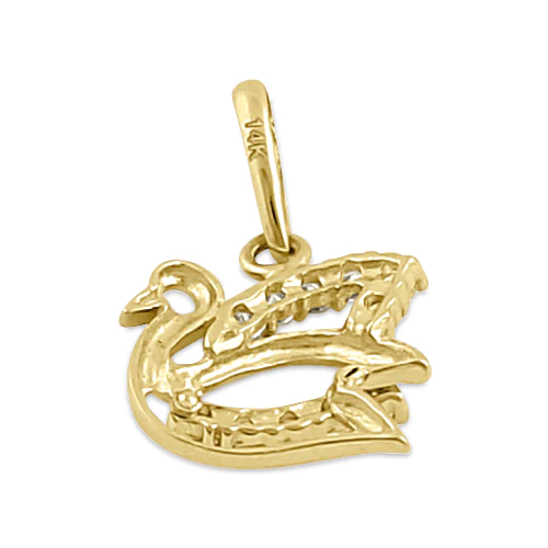 JB:OPZ039  Solid 14K Yellow Gold Clear CZ Swan P...