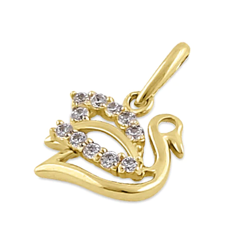 JB:OPZ039  Solid 14K Yellow Gold Clear CZ Swan P...