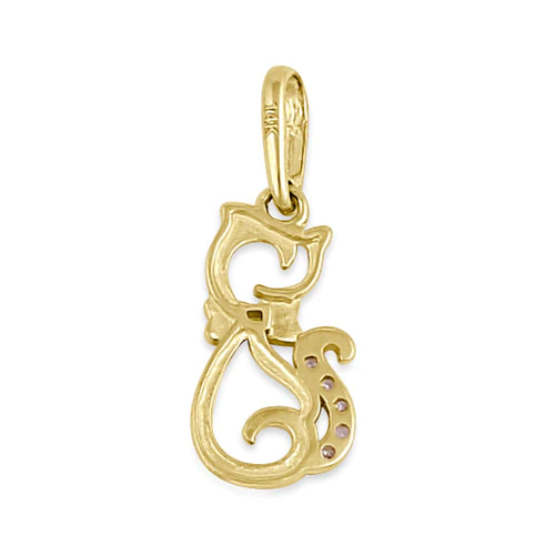 JB:OPZ047 All products Solid 14K Yellow Gold CZ Cat Pendant