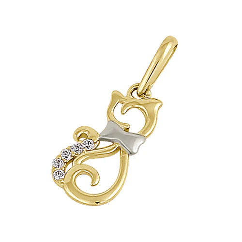 JB:OPZ047 All products Solid 14K Yellow Gold CZ Cat Pendant