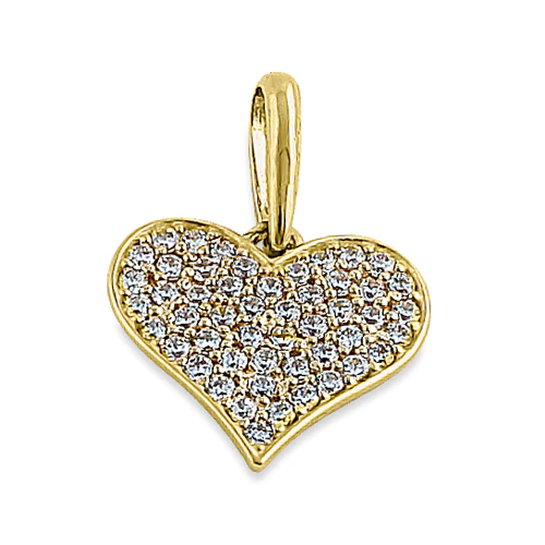 JB:OPZ052  Solid 14K Yellow Gold Heart Pave Roun...