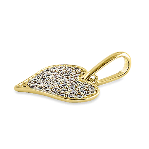 JB:OPZ052  Solid 14K Yellow Gold Heart Pave Roun...