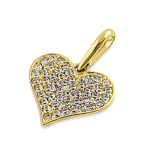 JB:OPZ052  Solid 14K Yellow Gold Heart Pave Roun...