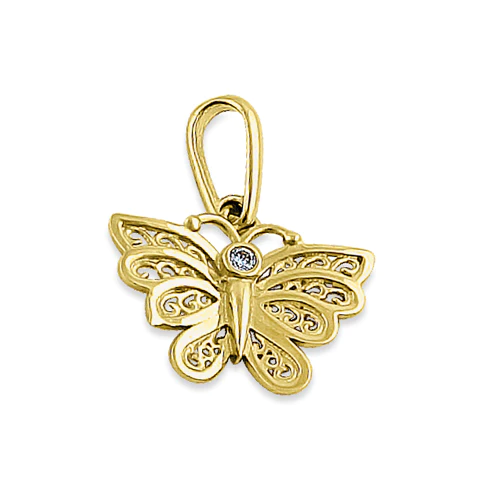JB:OPZ059  Solid 14K Yellow Gold Orchid Butterfl...