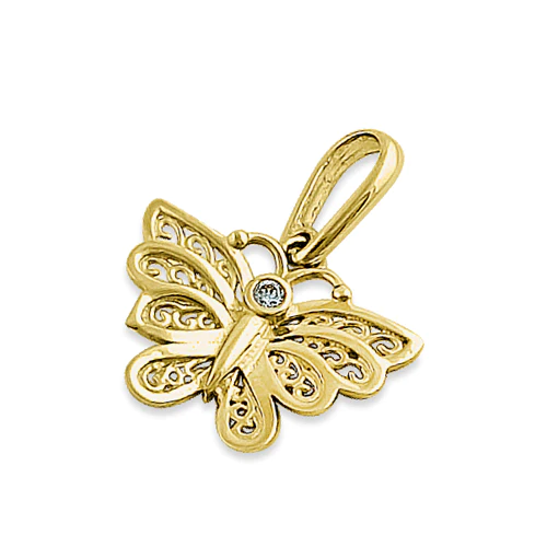 JB:OPZ059  Solid 14K Yellow Gold Orchid Butterfl...