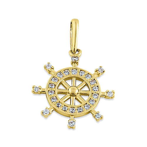 JB:OPZ061  Solid 14K Yellow Gold Ship's Wheel CZ...
