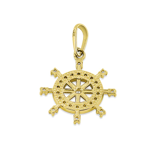 JB:OPZ061  Solid 14K Yellow Gold Ship's Wheel CZ...