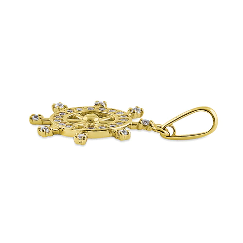 JB:OPZ061  Solid 14K Yellow Gold Ship's Wheel CZ...