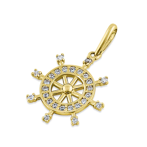 JB:OPZ061  Solid 14K Yellow Gold Ship's Wheel CZ...