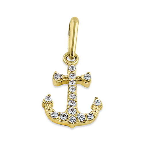 JB:OPZ195  Solid 14K Yellow Gold Anchor CZ Pendant