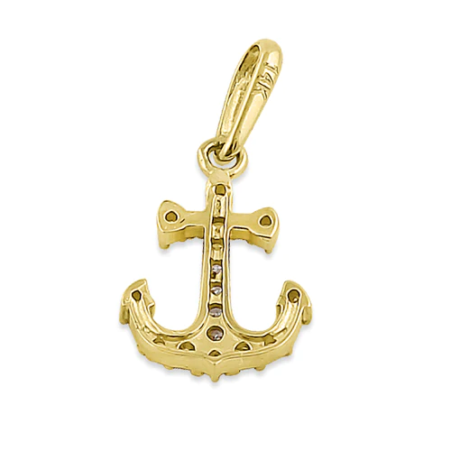 JB:OPZ195  Solid 14K Yellow Gold Anchor CZ Pendant