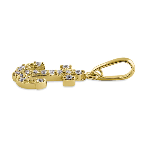 JB:OPZ195  Solid 14K Yellow Gold Anchor CZ Pendant