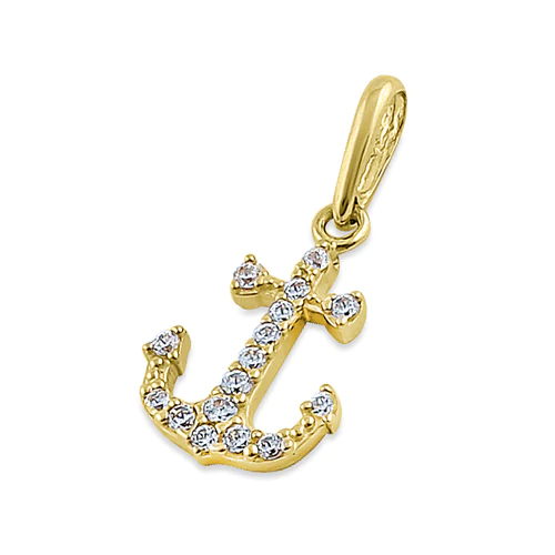 JB:OPZ195  Solid 14K Yellow Gold Anchor CZ Pendant