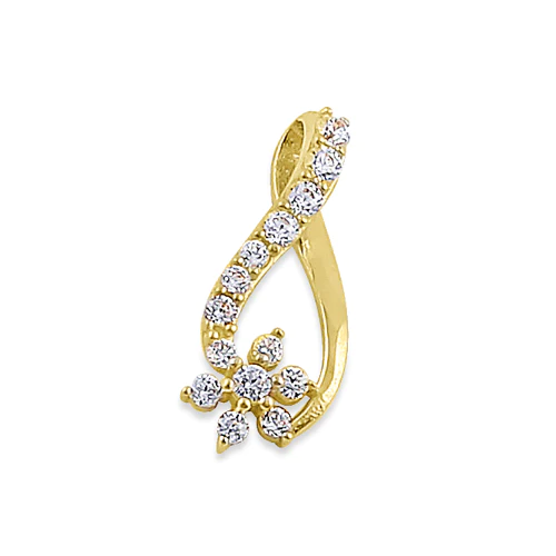 JB:OPZ076  Solid 14K Yellow Gold Flower CZ Pendant
