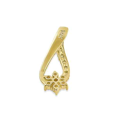 JB:OPZ076  Solid 14K Yellow Gold Flower CZ Pendant