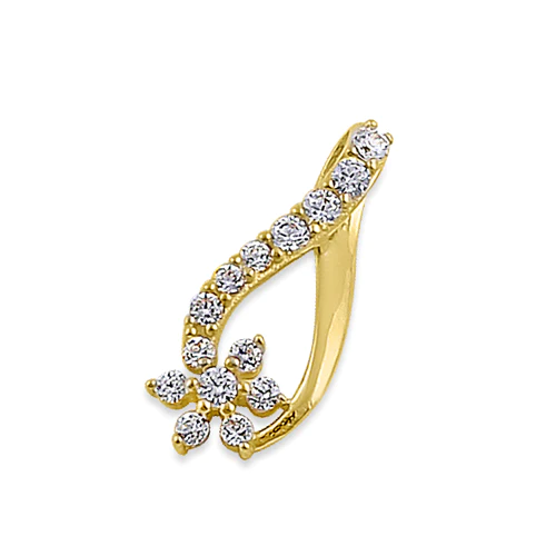JB:OPZ076  Solid 14K Yellow Gold Flower CZ Pendant