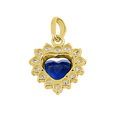 JB:OPZ089  Solid 14K Yellow Gold Heart Halo Blue...