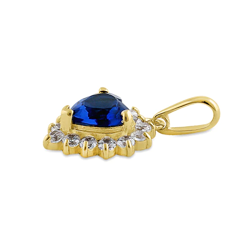 JB:OPZ089  Solid 14K Yellow Gold Heart Halo Blue...