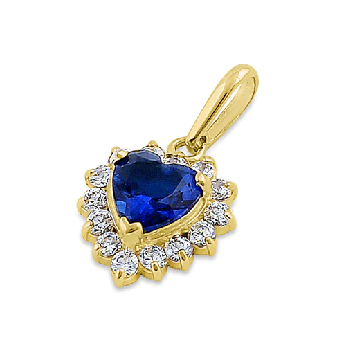 JB:OPZ089  Solid 14K Yellow Gold Heart Halo Blue...
