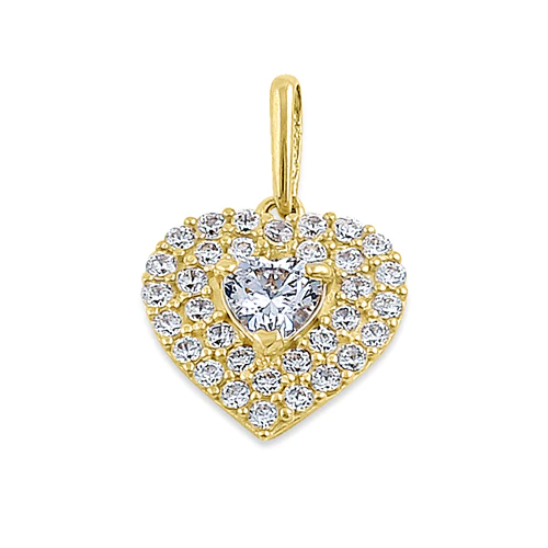 JB:OPZ090  Solid 14K Yellow Gold Inner Heart Pav...