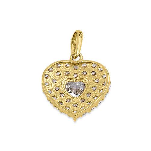 JB:OPZ090  Solid 14K Yellow Gold Inner Heart Pav...