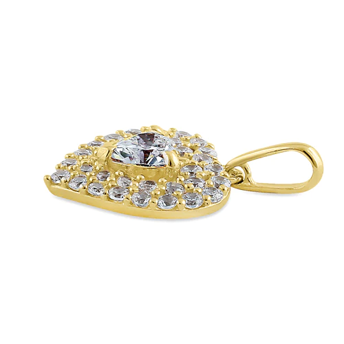 JB:OPZ090  Solid 14K Yellow Gold Inner Heart Pav...