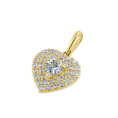 JB:OPZ090  Solid 14K Yellow Gold Inner Heart Pav...