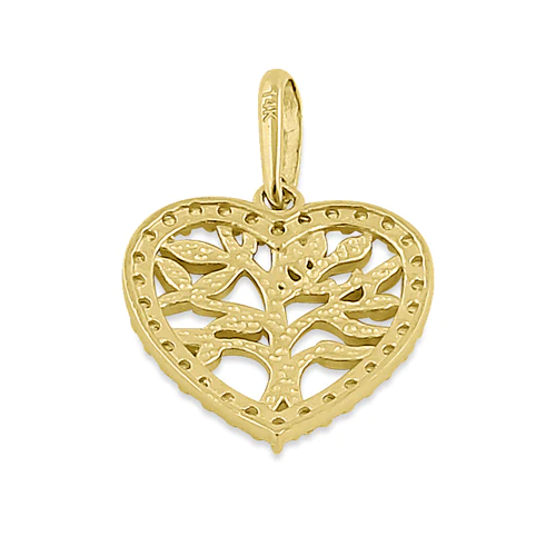 JB:OPZ094 Solid 14K Yellow Gold Heart Tree of Life CZ Pendant