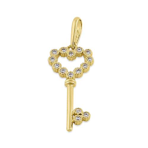 JB:OPZ100  Solid 14K Yellow Gold Heart Key CZ Pe...