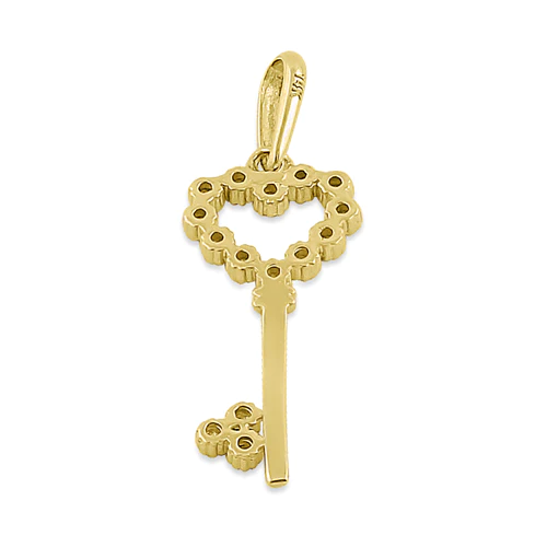 JB:OPZ100  Solid 14K Yellow Gold Heart Key CZ Pe...