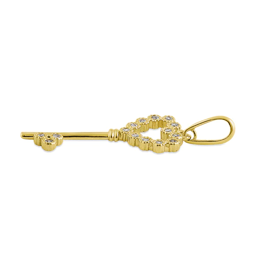 JB:OPZ100  Solid 14K Yellow Gold Heart Key CZ Pe...