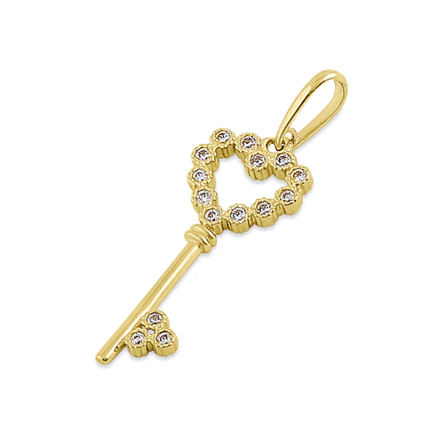 JB:OPZ100  Solid 14K Yellow Gold Heart Key CZ Pe...