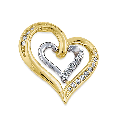 JB:OPZ111 Solid 14K Yellow with White Gold Inner Heart CZ Pendant
