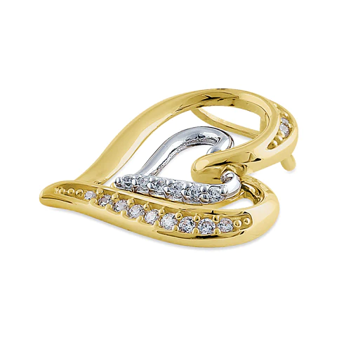 JB:OPZ111 Solid 14K Yellow with White Gold Inner Heart CZ Pendant
