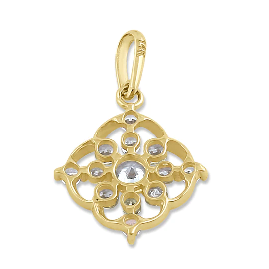 JB:OPZ123  Solid 14K Gold Floral CZ Pendant