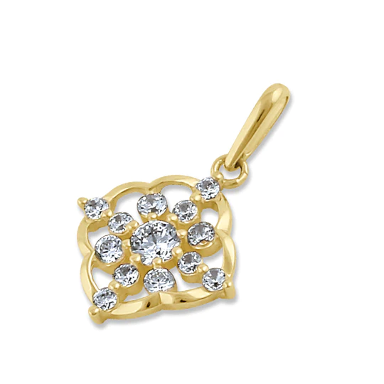 JB:OPZ123  Solid 14K Gold Floral CZ Pendant