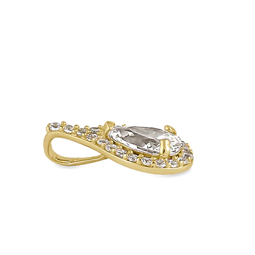 JB:OPZ131 Solid 14K Gold Clear CZ Halo Drop Pen...