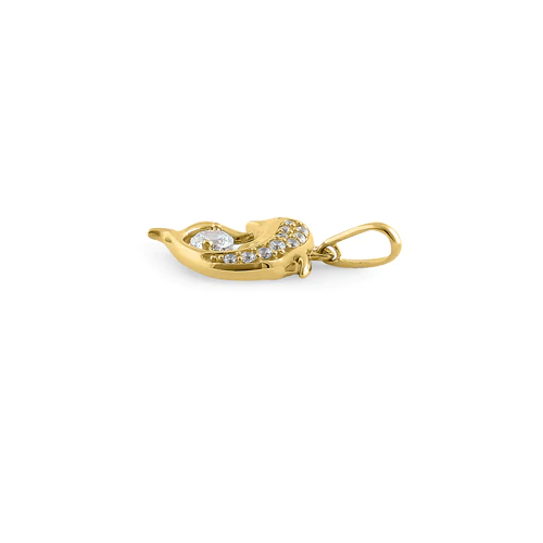 JB:OPZ170  Solid 14K Yellow Gold Dolphin CZ Pendant