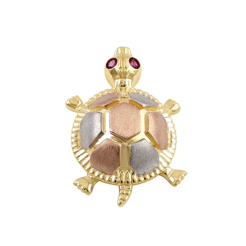 JB:OPZ200 Solid 14k Multi-Gold Turtle CZ Pendant