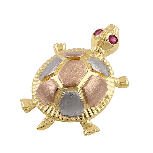 JB:OPZ200 Solid 14k Multi-Gold Turtle CZ Pendant