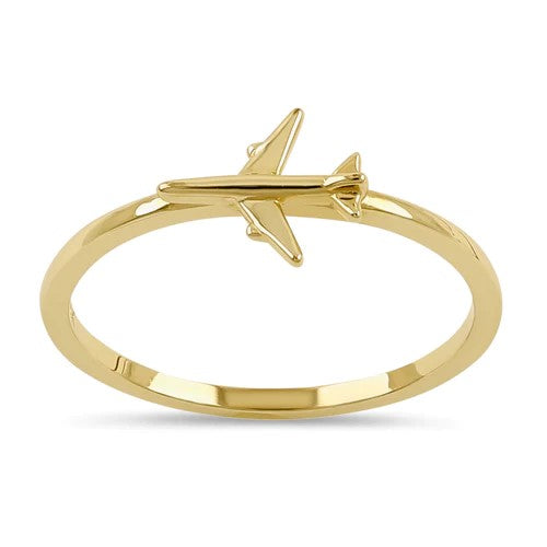 JB:ORP2268  Solid 14K Yellow Gold Airplane Ring