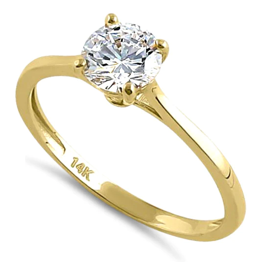 JB:ORZ043 Solid 14K Yellow Gold Round Solitaire CZ Ring