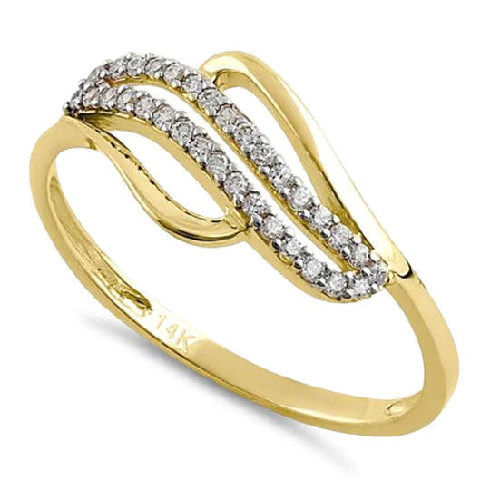JB:ORZ048 Solid 14K Yellow Gold Curved CZ Ring