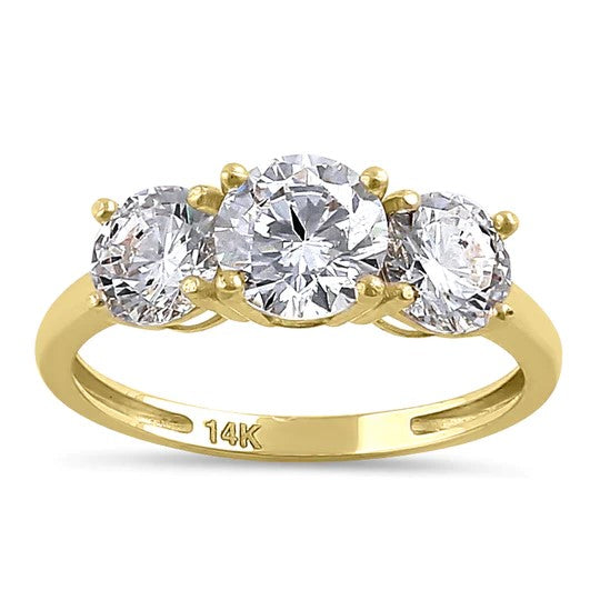 JB:ORZ094 Solid 14K Yellow Gold Triple Round Cut CZ Engagement Ring