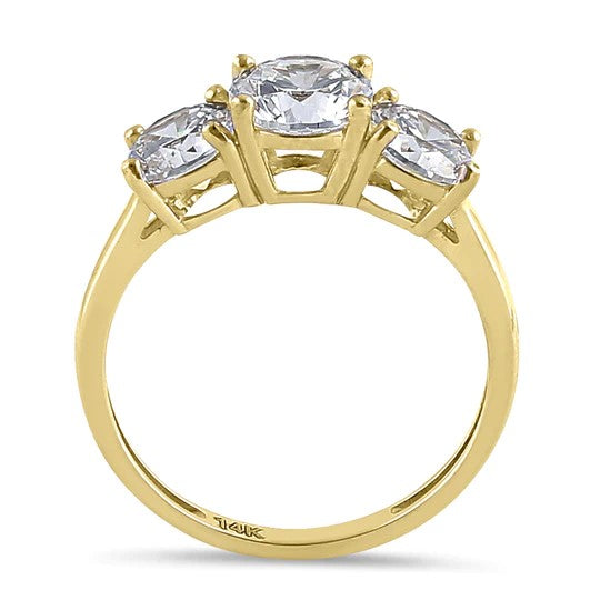 JB:ORZ094 Solid 14K Yellow Gold Triple Round Cut CZ Engagement Ring